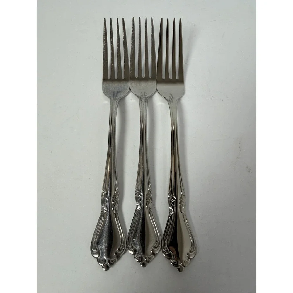 Reed & Barton FAIRISLE 3 Dinner Forks Stainless Scrolls 18/10 Flatware